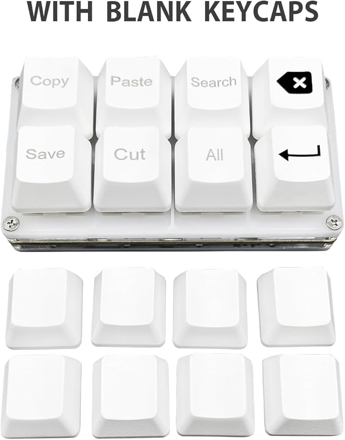 BTXETUEL Copy Paste Search Backspace Save Cut All Enter 8-Key Keyboard SayoDevice One Handed OSU Keypad Programmable Mechanical Shortcut Macro Keyboard for Working and Gaming (White)