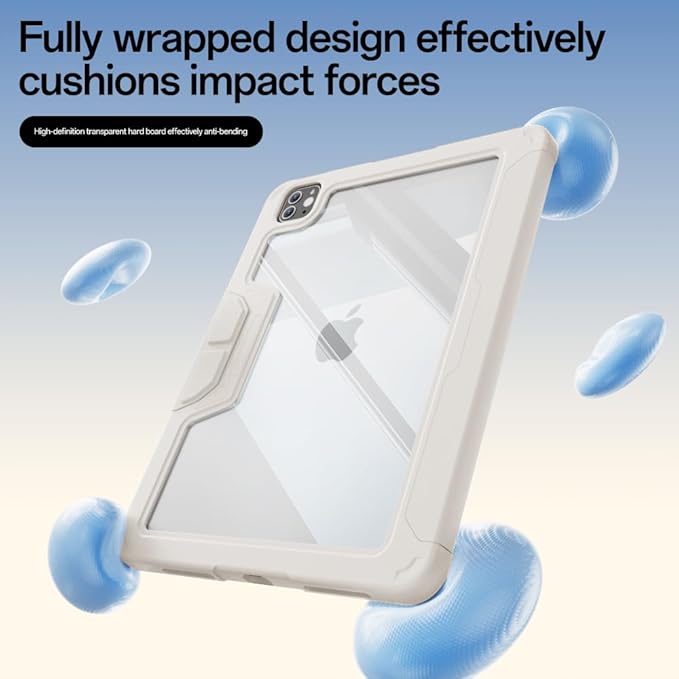 Case for iPad Pro 11 inch (4th/3rd/2nd Generation) 2022/2021/2020 with Clear Back, Multi-Angle Stand, Soft Silicone & Shockproof Tablet Protective Case (Cream)