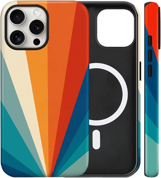 Magnetic for iPhone 14 Pro Case Cute Stripes Phone Case, Shockproof Slim TPU and Hard PC Protective Phone Cover Compatible with MagSafe Designed for Women Girls,Retro Diffuse