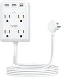 Surge Protector Power Strip, Outlet Extender Stick with USB C Ports, 4 Outlet 3 USB, Extension Cord Flat Wall Plug 6 FT, Home Office Dorm Room Essentials, White