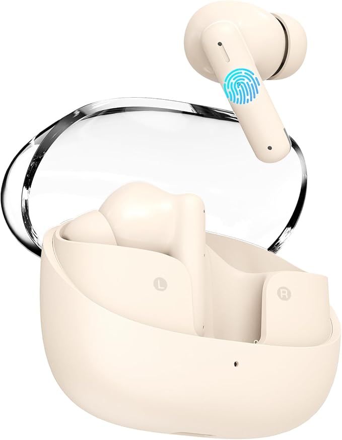 SHANLING Wireless Earbuds MTW60 Bluetooth 5.3, 34H Playtime HiFi Ear Buds with Noise Cancelling Mic, 13mm Dynamic Driver, IPX4 Waterproof Sports Earphones, Type-C Charging Case Headphones - Cream