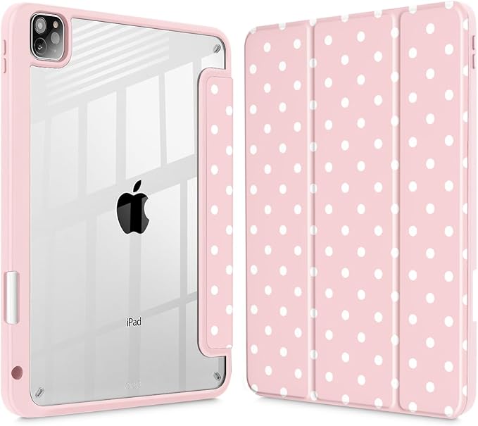 Tuiklol for iPad Pro 12.9 Inch 6th/5th/4th/3rd Generation 2022 2021 2020 2018 Case,Built-in Pencil Holder Clear Transparent Protective Back Shell Cover with Auto Sleep/Wake, Spot-Pink