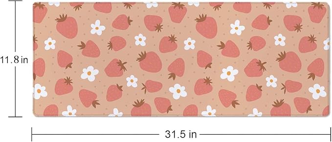 Strawberry and Daisy Pattern Desk Pad Pink Large Mouse Pad Gaming Mousepad Extended XL Keyboard Pad 31.5 x 11.8 in Laptop Computer Mouse Keyboard Mat for Office Desk Decor