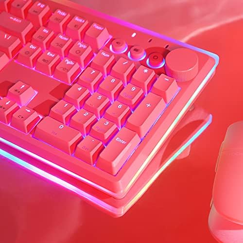 i-rocks K71M RGB Mechanical Gaming Keyboard with Media Control Knob, Switches (Brown), 107 Keys w/Full NKRO, PBT Keycaps, Multimedia Hotkeys, Detachable USB-C Cable and Onboard Storage, Pink