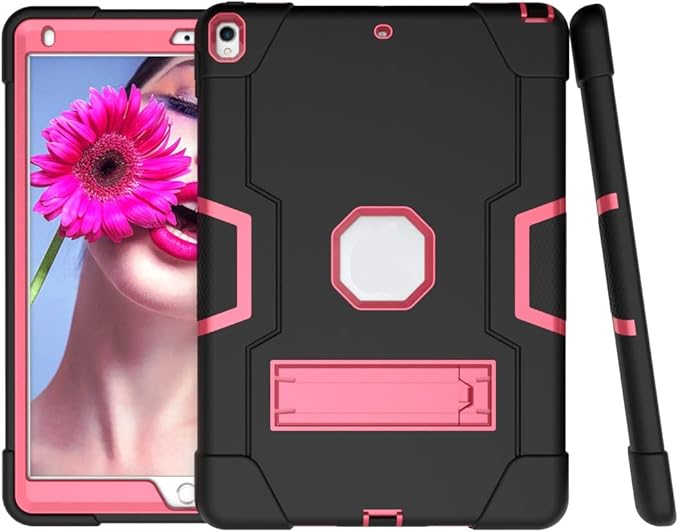 3 in 1 Hybrid Case for iPad Air 3 10.5" & iPad Pro 10.5" - Heavy Duty Rugged Stand, Shockproof, Anti-Slip & Scratch, Black/Red