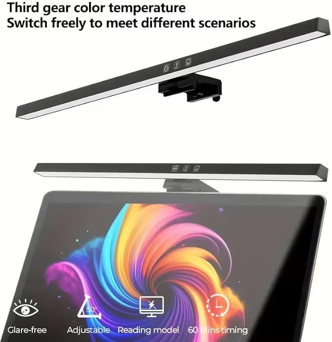 Monitor Light Bar, Computer Monitor Lamp, No Glare Eye-Care LED Screen Bar, Touch Control USB Reading Desk Lamp for Home Office Work, Dimming Adjustable Color Temperature, Fit for Curved/Flat Monitor