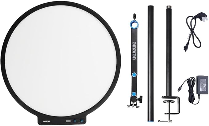 Amaran Verge Max Kit 22" Key Light, Bi-Color Circular Edge Panel Light, 2700-6500K, 7 Lighting Effect, Clamp on Desk Panel Video Lighting for Video Recording,Game,Live Stream,Creators(Charcoal)