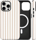 Magnetic for iPhone 13 Pro Max Case Cute Stripes Phone Case, Shockproof Slim TPU and Hard PC Protective Phone Cover Compatible with MagSafe Designed for Women Girls, Apricot