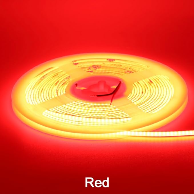 3mm COB Strip Light, DC 12V Red 16.4ft Flexible Cuttable Ultra-Thin LED Tape CRI>90 Uniform Dotless 400LEDs/M LED Light for Christmas Bedroom Home Kitchen Cabinet Decor (NO Power Supply)