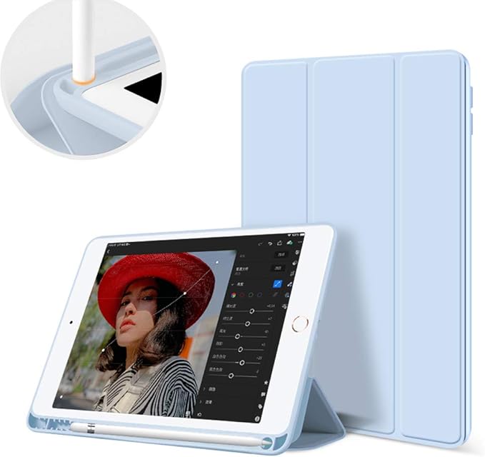 Aoub Case for iPad 9.7 inch 6th/5th Generation Case 2018/2017 with Pencil Holder, Thin Lightweight Smart Stand Cover, Auto Wake/Sleep, Model A1822/A1823/A1893/A1954, Sky Blue