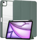 Clear Case for iPad Air 13 Inch (M4 2026/M3 2025/M2 2024)&iPad Pro 12.9 6th/5th/4th/3rd Gen (2018-2022) with Pencil Holder, Magnetic Trifold Smart Stand Cover Auto Wake Sleep (Dark Green)