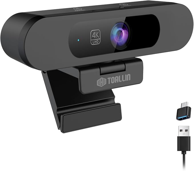 TOALLIN 4K AI Webcam for PC, AI Auto-Framing, WDR/HDR, Pic-in-Pic, Built-in Dual Mics, 5X Adjustable Zoom, Image Mirroring, 92° FOV Webcam for Video Conferencing, Streaming, Video Calls