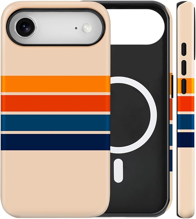 Magnetic for iPhone 17 Pro Case Cute Stripes Phone Case, Shockproof Slim TPU and Hard PC Protective Phone Cover Compatible with MagSafe Designed for Women Girls,Retro