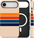 Magnetic for iPhone 17 Pro Case Cute Stripes Phone Case, Shockproof Slim TPU and Hard PC Protective Phone Cover Compatible with MagSafe Designed for Women Girls,Retro