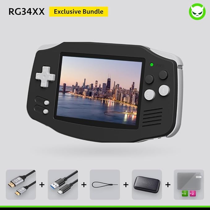 RG34XX Handheld Game Console 18K+ Preloaded Retro Games 35 Emulators 3.4” IPS Display 4K TV Output Classic Video Game Console Portable Gaming System with Fancy Case & Accessories (Black-64GB)