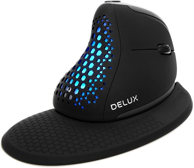 DELUX Seeker Ergonomic Mouse Wireless, Vertical Mouse with OLED Screen, 6 Buttons&Thumb Wheel Function, Silent Click, Up to 7200DPI, Programmable, Rechargeable, BT/2.4G/Wired, RGB Light(M618XSD-Black)