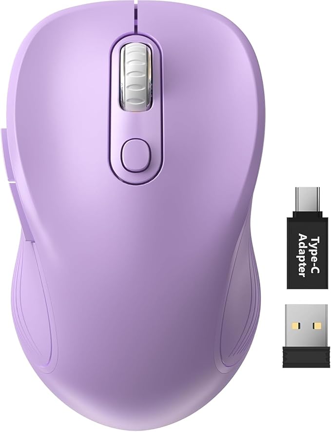 Trueque Wireless Mouse for Laptop, 2.4GHz Ergonomic Computer Mouse with Back & Forward Buttons, 3 Adjustable DPI Levels, 6 Buttons, Optical USB Cordless Mice for Windows PC, M01 (Lavender)