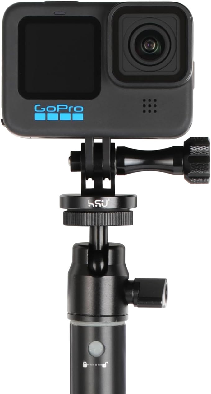 HSU Aluminum Alloy Metal GoPro Tripod/Monopod Mount with Aluminum Thumbscrew for GoPro Hero 13, 12, 11, 10, 9, 8, 7, 6, 5, 4, 3+, 3, 2, 1 HD, AKASO Campark and Other Action Cameras (Black)