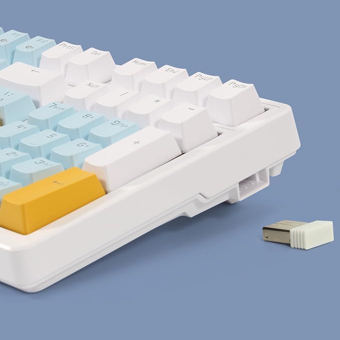 Merdia Wireless Mechanical Keyboard, Triple Mode 2.4G/USB-C/BT Gaming Keyboards 100 Keys Ice-Blue Backlit, Red Switch Keyboard | Rechargeable Mechanical Gaming Keyboards | Ice Blue/W/Y