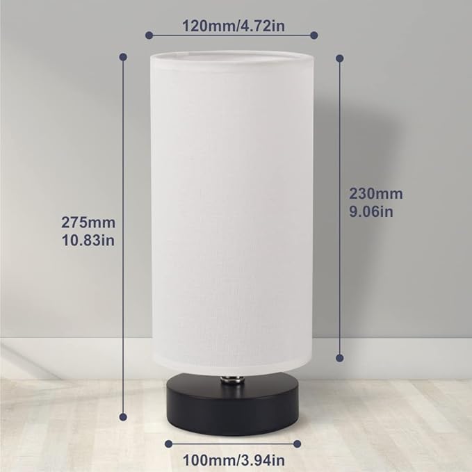 Table Lamp, Bedside Nightstand Lamp, Simple Desk Lamp, Cylinder Table Lamp for Bedroom Living Room Office Study, White Shade and Black Base (White)