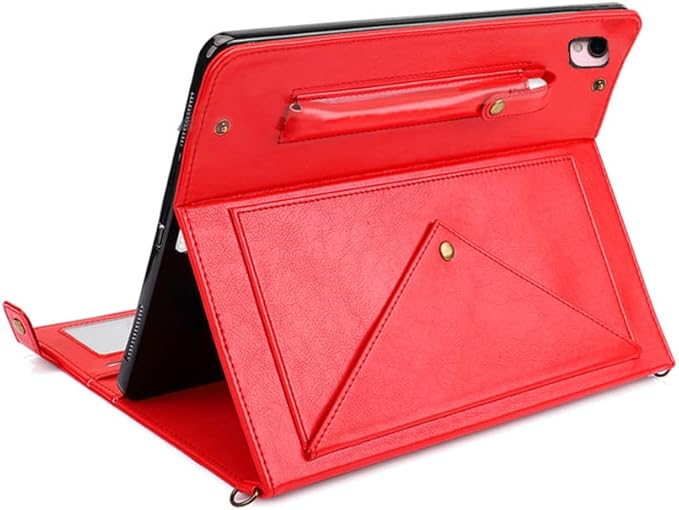 Handbag Case for iPad 10.2" (2019-2021) & iPad Pro/Air 10.5", Techcircle Folio Stand iPad Crossbody Wallet Case with Pencil Holder & Envelope Pocket, Hand Strap+Shoulder Strap Protective Cover, Red