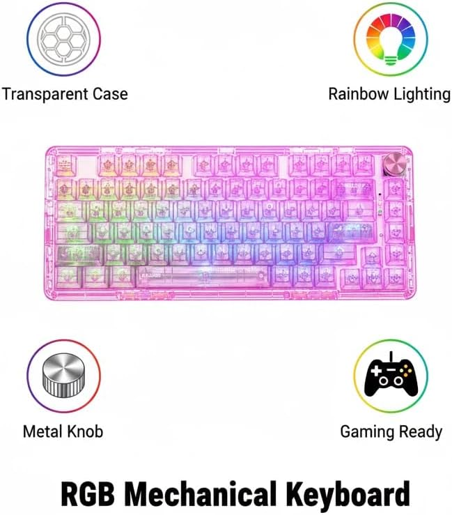 RisoPhy Mechanical Gaming Keyboard, Tri-Mode Bluetooth/Wireless/Wired, RGB Backlit Keyboards,81-Key Hot-Swappable Anti-Ghosting Compatible with Computer, PC/Mac(Pink)