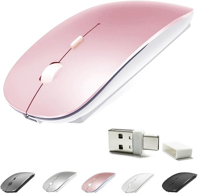 KLO Rechargeable Bluetooth 5.2/3.0/Type-C/USB-2.4G Mouse for MacBook/MacBook air/Pro/iPad, Wireless Mouse for Laptop/Notebook/pc/iPad/Chromebook (Rose Gold)