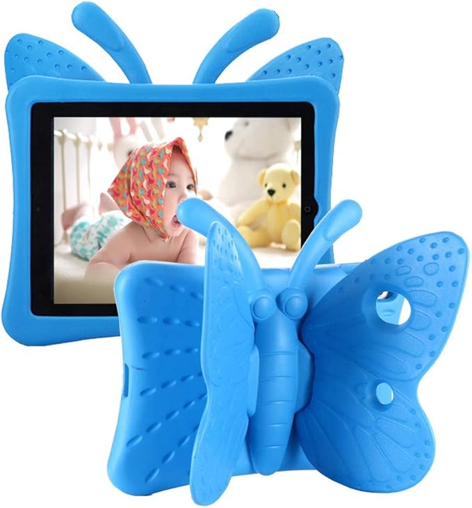 iPad 9th 8th 7th Generation Case Kids Girls, Cute Butterfly Shockproof EVA Foam Super Protection Stand Cover for iPad 2021 2020 2019 10.2" and iPad Air 3 Pro 10.5" - Blue