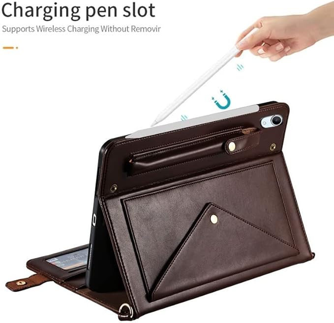 Handbag Case for iPad mini (A17 Pro)/6th Gen 8.3", Techcircle Folio Stand PU Leather Crossbody Cover with Pencil Holder+Card Slots Wallet Case with Shoulder/Hand Strap, Dark Brown