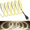 MDee】USB COB Tape Light LED Strip 3.28ft/1m- Flexible 5mm Hidden DC 5V LED Tape with 320 LEDs/m for Warm White (4000K) Lighting. Cuttable, Shapeable, USB Powered. Ideal for Kitchen, Office Decor