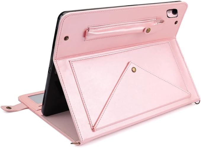 Case for iPad Air 3rd Gen/iPad Pro 10.5/iPad 10.2, Techcircle Smart Folio Stand PU Leather Cover with Hand Strap, Crossbody iPad Case w/Pencil Holder Card Slots Envelope Pocket Wallet Case, Rose Gold