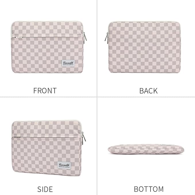 Canvaslife Neutral Checker Pattern Laptop Sleeve Case Cover with Pocket for MacBook Pro 14 inch and 14 inch-14.4 inch HP, Lenovo, Dell, ASUS, Acer Notebook Computer