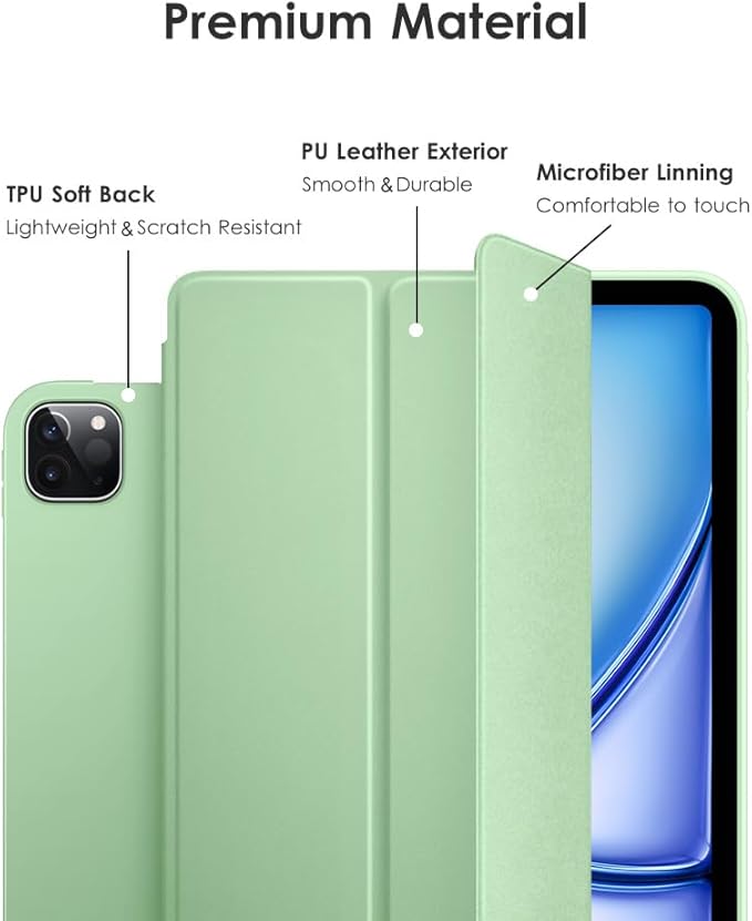 DTTO for iPad Pro 11 Inch 4th/3rd/2nd/1st Generation 2022/2021/2020/2018 Case, Also Fit iPad Air 11-Inch/5th/4th Gen, Slim Lightweight Trifold Stand Soft Back Cover，Auto Sleep/Wake,Light Green