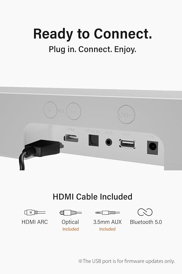 FUNLOGY Sound Bar for Smart TV, 100W 2.1ch Bluetooth 5.0 Soundbar with HDMI ARC, Optical & AUX, Remote Control, for Projector and Gaming, White