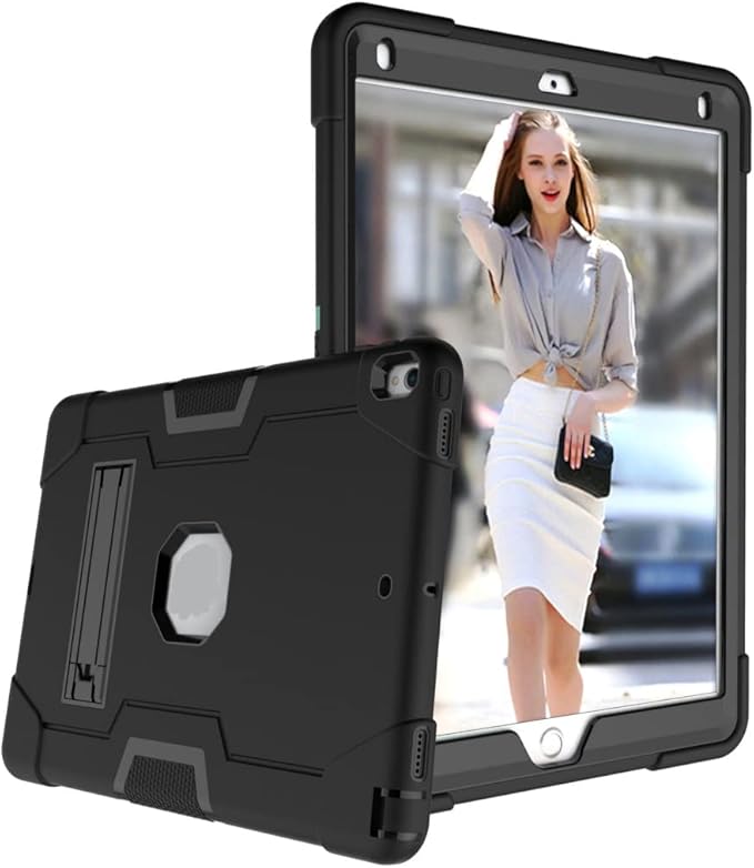 3 in 1 Hybrid Case for iPad Air 3 10.5" & iPad Pro 10.5" - Heavy Duty Rugged Stand, Shockproof, Anti-Slip & Scratch, Black/Black