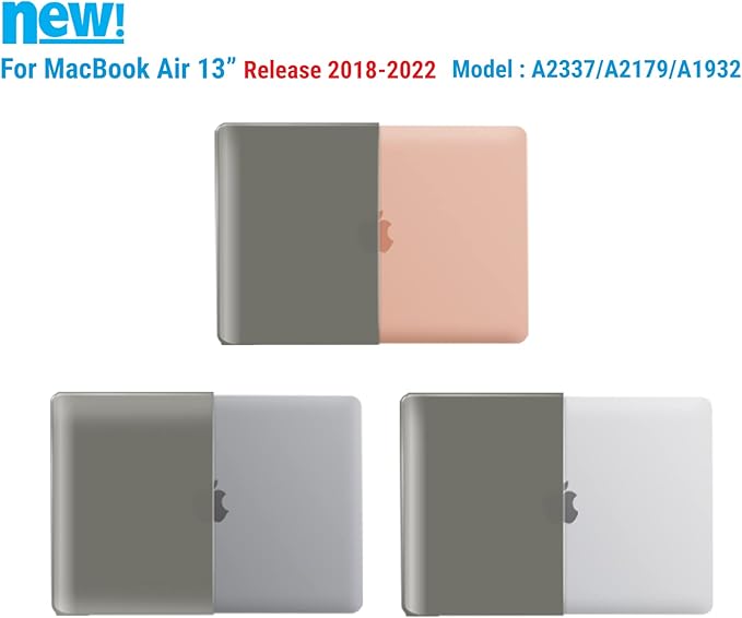 IBENZER Compatible with New MacBook Air 13 inch Case 2022 2021 2020 M1 A2337 A2179 A1932, Plastic Hard Shell Case with Keyboard Cover for Mac Retina Display with Touch ID, Gray, MMA-T13GY+1B