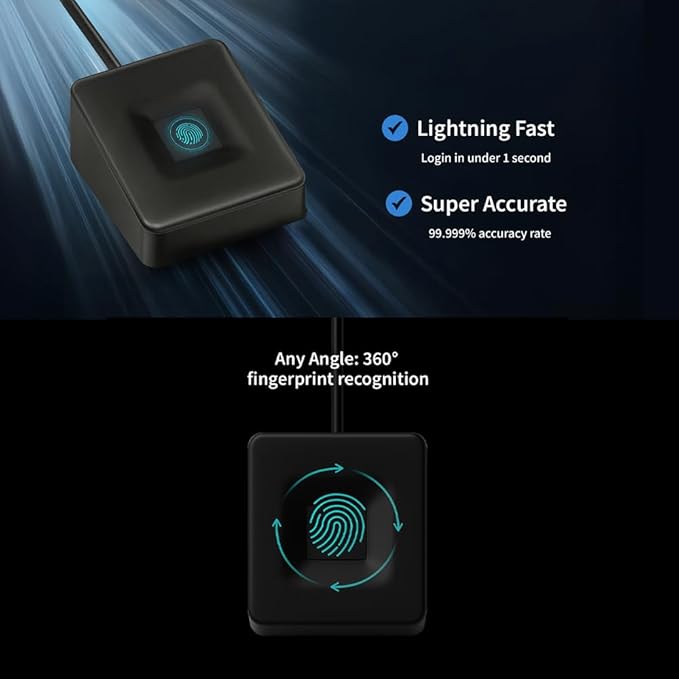 TEC ESS Enhanced Sign in Security USB Fingerprint Biometric Passkey Scanner – SecureTouch WireKey Fast Login <1s Windows Hello Business 360° Recognition TE-FPA-CA1