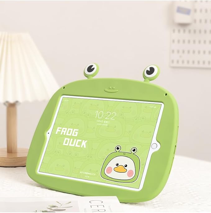 3D Cute Frog Duck Case for iPad 9th/8th/7th 10.2 inch,Kawaii Cartoon Character Frog Duck Soft Silicone Stand Case with Lanyard for Kids Teens Girls Women