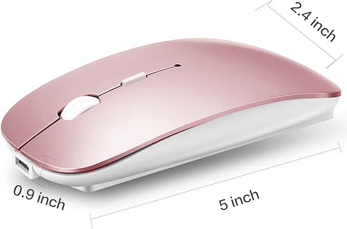 PEIBO Bluetooth 5.2 Mouse, Rechargeable Wireless Mouse for MacBook, iPad Pro, Chromebook, Windows Notebook, DELL, HP PC, Pink