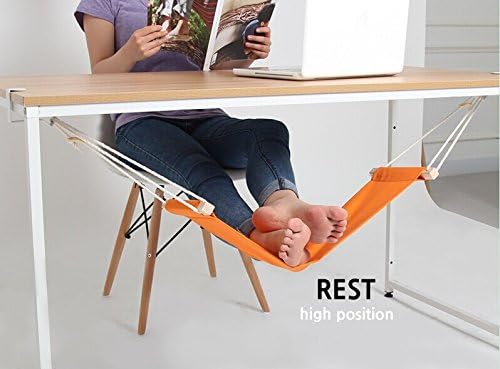Home-organizer Tech Portable Adjustable Foot Hammock for Corner Desk Office Foot Rest Mini Under Desk Foot Rest Hammock for Home, Office, Airplane, Travel, Study and Relaxing (Orange)