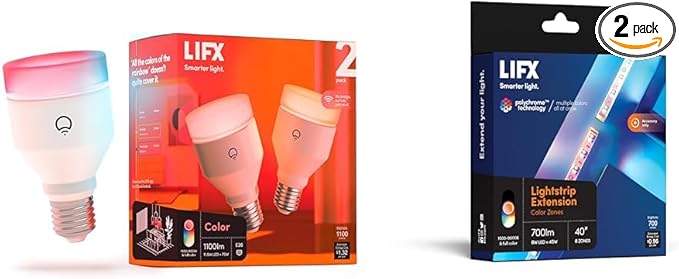 LIFX Color, A19 1100 lumens, Wi-Fi Smart LED Light Bulb, Billions of Colors and White & Lightstrip 40" Extension Only (no Controller or Supply Included), Wi-Fi Smart LED Light Strip, Full Color