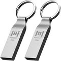 MOSDART Waterproof 32GB USB2.0 Flash Drive, FAT32 Metal Memory Stick with Keychain, for System Back, Data Storage, Silver(Pack of 2)