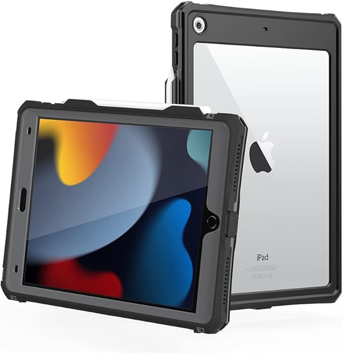 10.2 Waterproof Case Compatible with iPad 9th 8th 7th Generation 2021/2020/2019, Built-in Screen Protector with Strap Stand Pencil Holder, Full Body Heavy Duty Protective Shockproof
