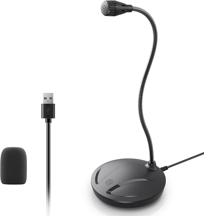 Instrument Microphone for Singing, Podcasting, Voice Video Recording, Plug & Play USB Desktop Microphone for PC with Mute Button & LED Indicator, Compatible with Windows/Mac