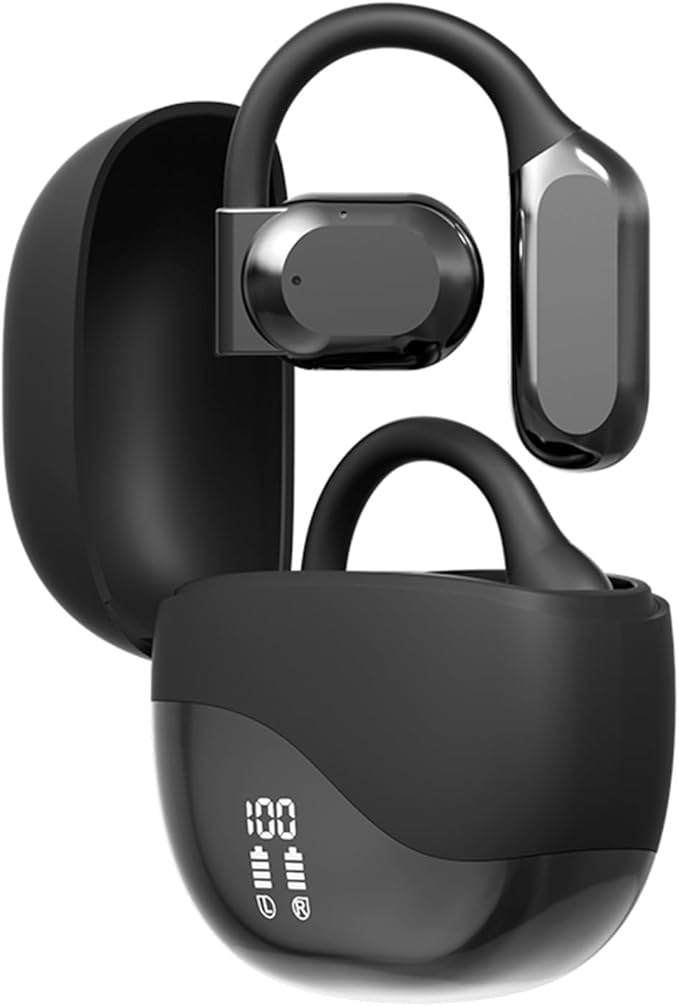 Open Ear Earbuds Bluetooth Over Ear buds 58Hrs Playtime Wireless Headphones with Earhooks Waterproof Touch Control Air Conduction Sport Headsets Bluetooth 5.3 Earphones for Workout Running Black