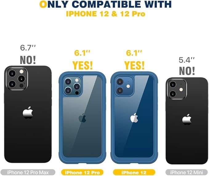 Diaclara Designed for iPhone 12/12 Pro Case, Full Body Rugged with Built-in Touch Sensitive Anti-Scratch Privacy Screen Protector, Soft TPU Bumper Case for iPhone 12/12 Pro 6.1" (Blue)