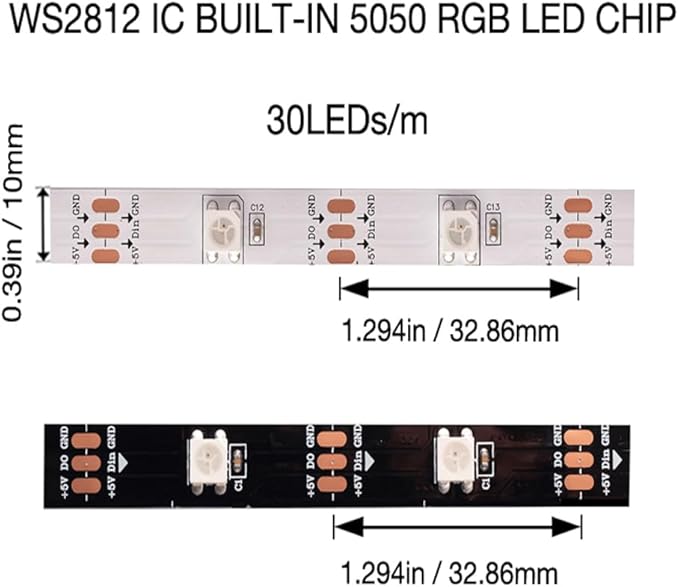 WS2812B LED Strip Individually Addressable Light 30Pixels/m WS2811 IC WS2812 SMD 5050 RGB Pixel Strip DC5V (16.4FT 150LEDS Non-Waterproof, Black PCB)