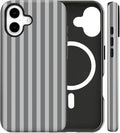 Magnetic for iPhone 17 Case Cute Stripes Phone Case, Shockproof Slim TPU and Hard PC Protective Phone Cover Compatible with MagSafe Designed for Women Girls, Gray