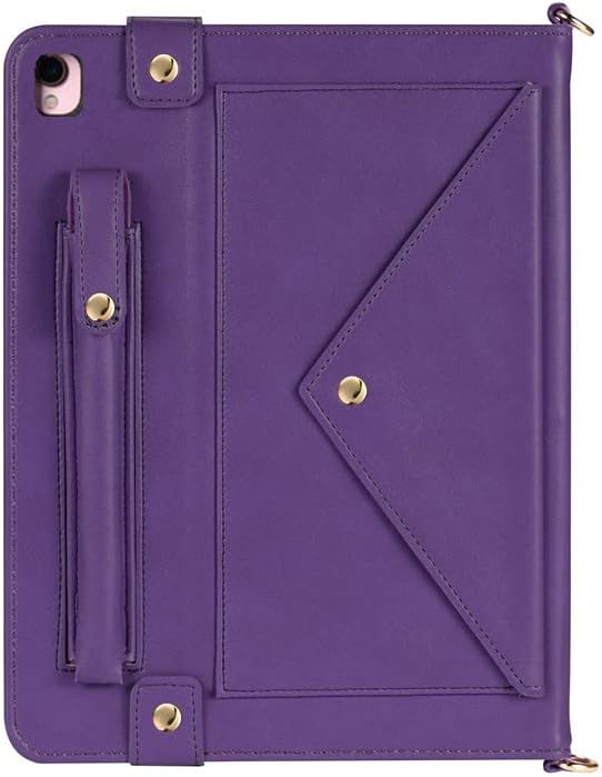 Handbag Case for iPad Pro/Air 10.5" & iPad 10.2" (2019-2021), Techcircle Folio Stand iPad Crossbody Wallet Case with Pencil Holder & Envelope Pocket, Hand Strap+Shoulder Strap Protective Cover, Purple