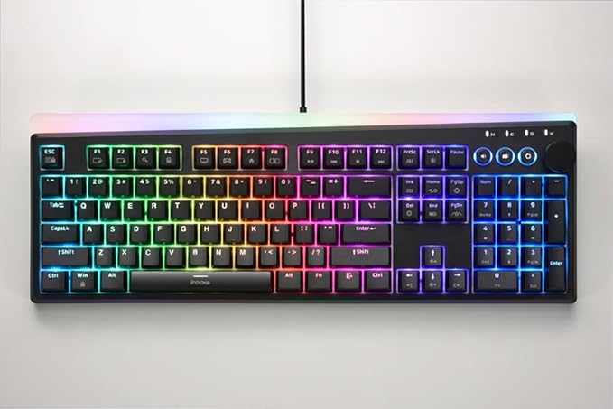 i-rocks K71M RGB Mechanical Gaming Keyboard with Media Control Knob, Switches (Red), 107 Keys w/Full NKRO, PBT Keycaps, Multimedia Hotkeys, Detachable USB-C Cable and Onboard Storage, Black